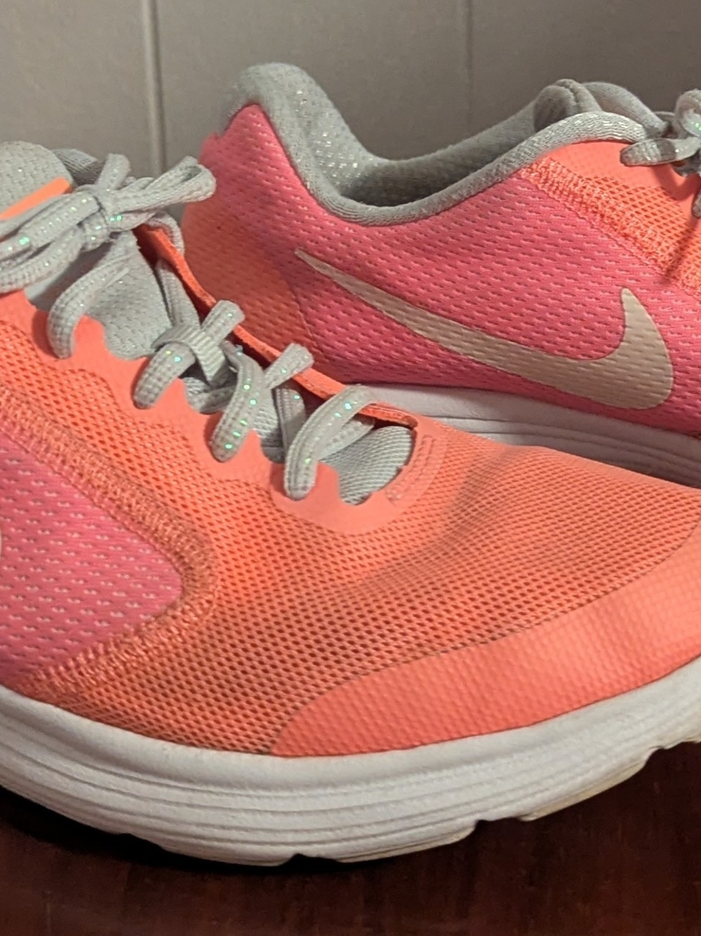 Nike Kids Coral Pink and Light Gray Athletic Sneakers